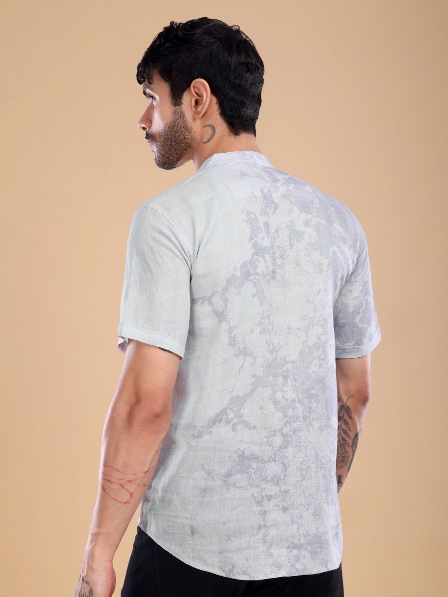 Ash Lavender Abstract Printed Pure Linen Shirt - CLOHI