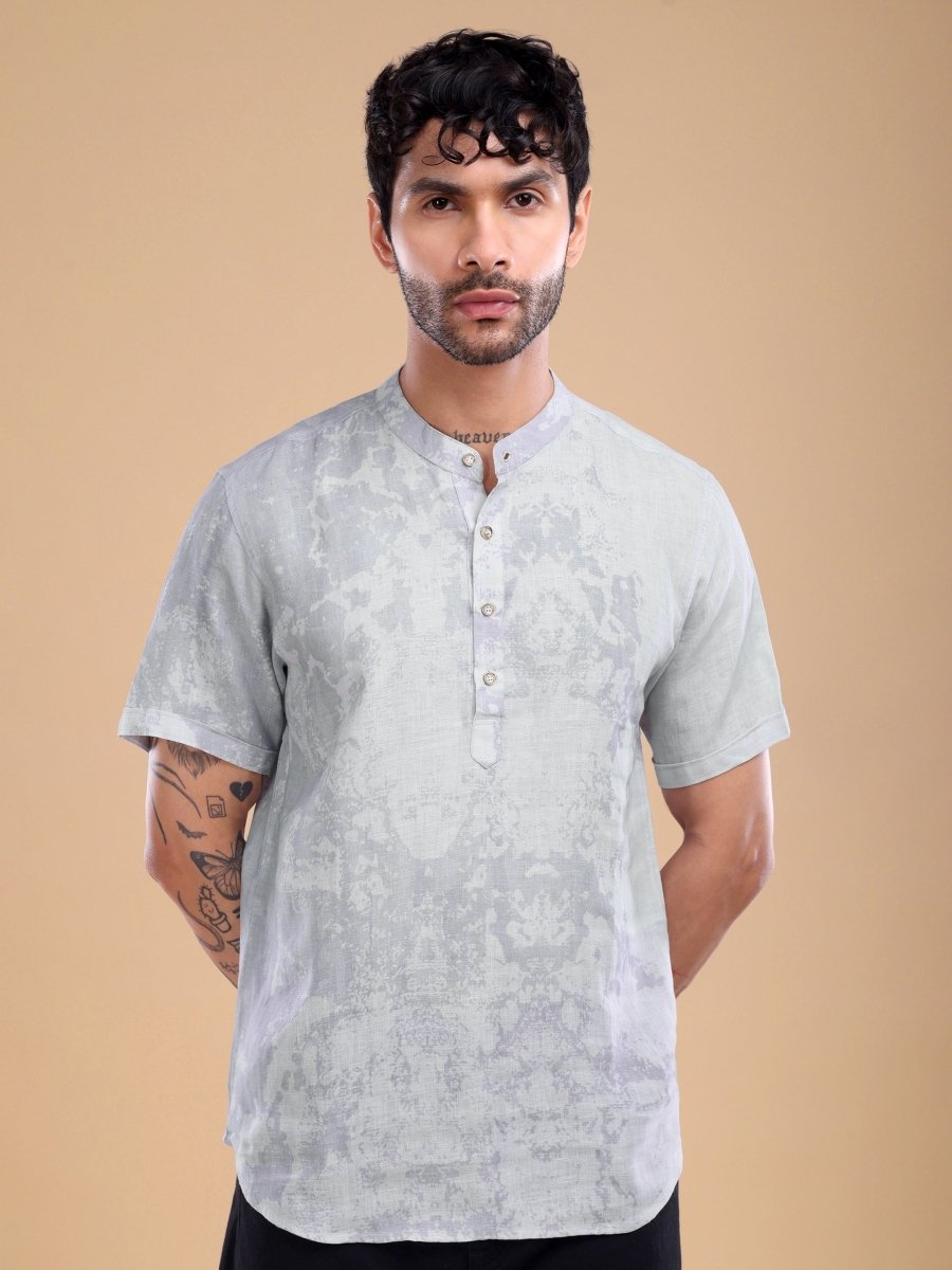 Ash Lavender Abstract Printed Pure Linen Shirt - CLOHI