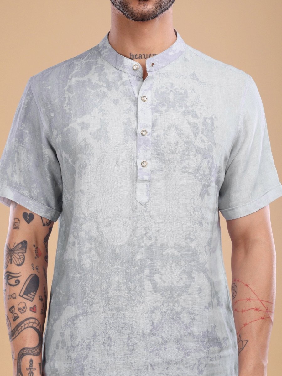 Ash Lavender Abstract Printed Pure Linen Shirt - CLOHI