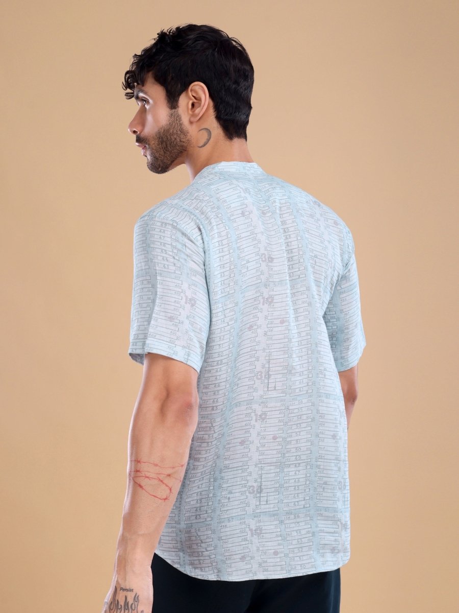 Beige Artistic Architecture Print Pure Linen Shirt with Mandarin Collar - CLOHI