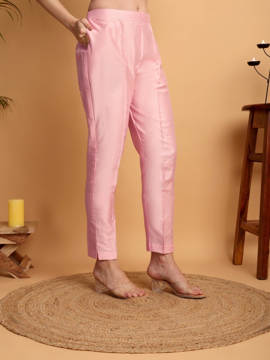 Blush Pink Embroidered Kurta Set | Viscose Maslin & Chanderi Suit for Women - CLOHI