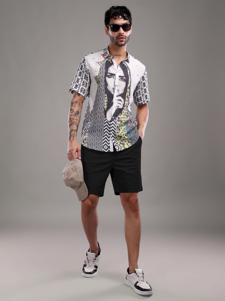 Bold Artistic Portrait Printed Pure Linen Shirt - CLOHI