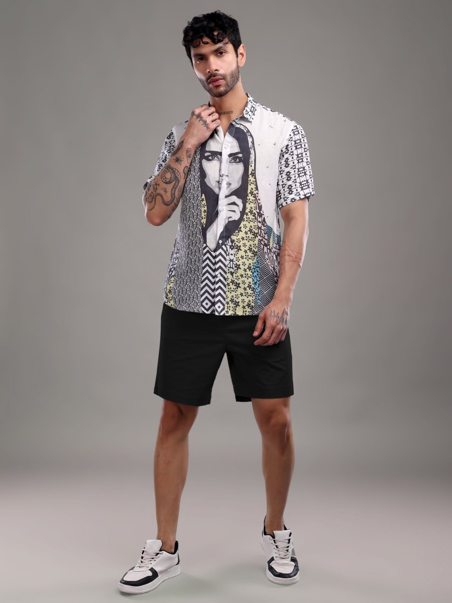 Bold Artistic Portrait Printed Pure Linen Shirt - CLOHI
