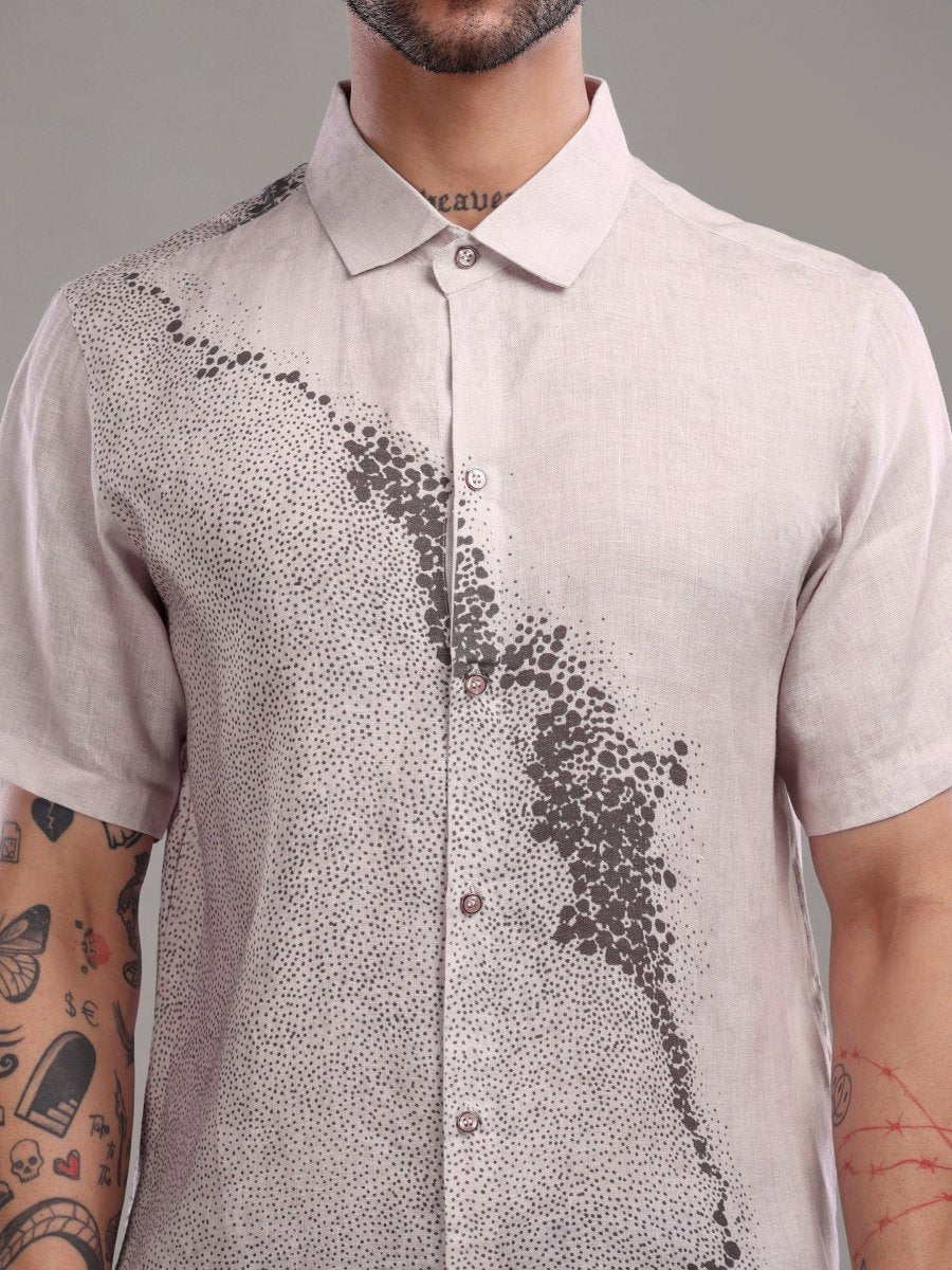 Brown Abstract Printed Pure Linen Shirt for Men – Spread Collar - CLOHI