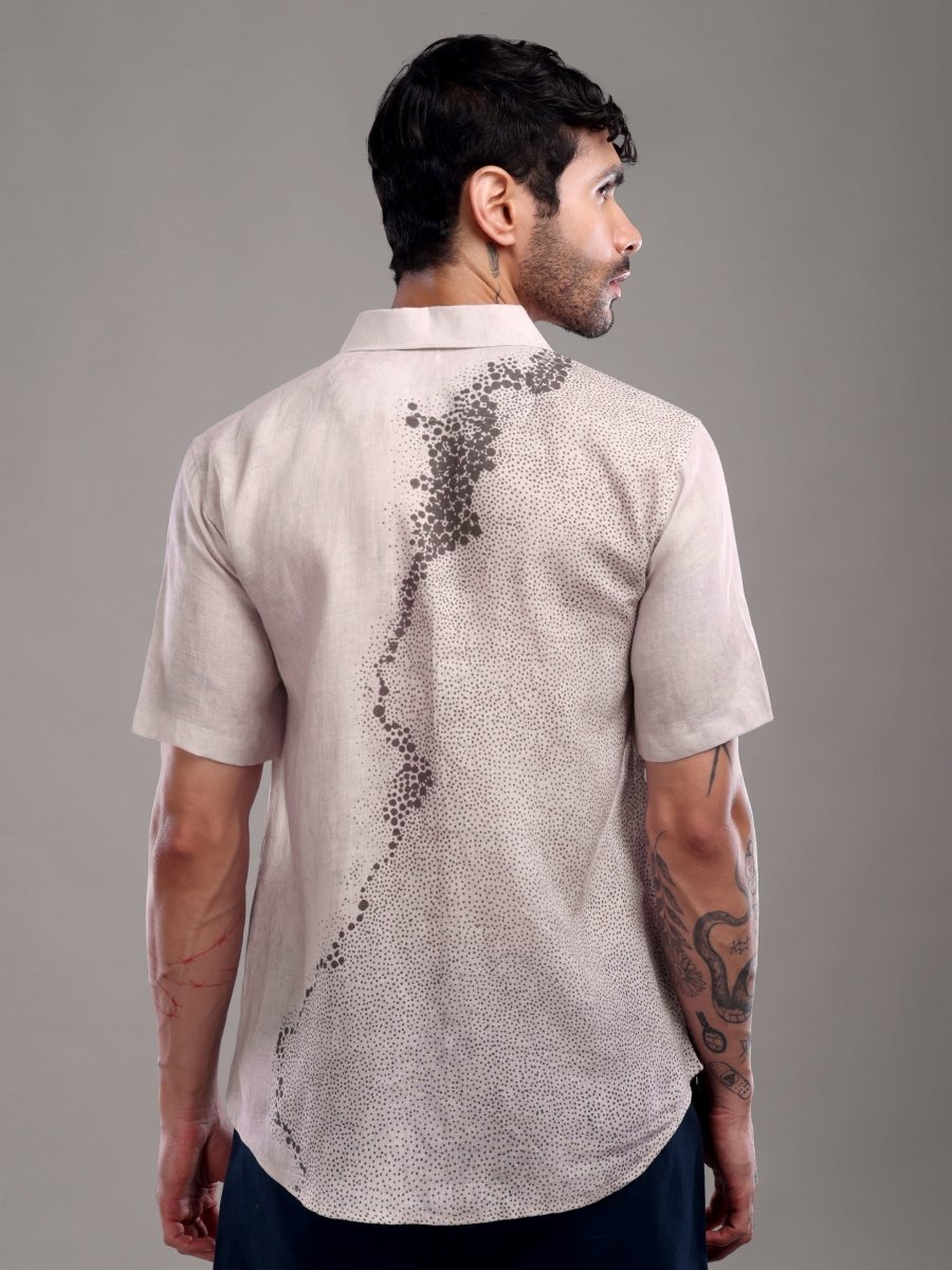 Brown Abstract Printed Pure Linen Shirt for Men – Spread Collar - CLOHI