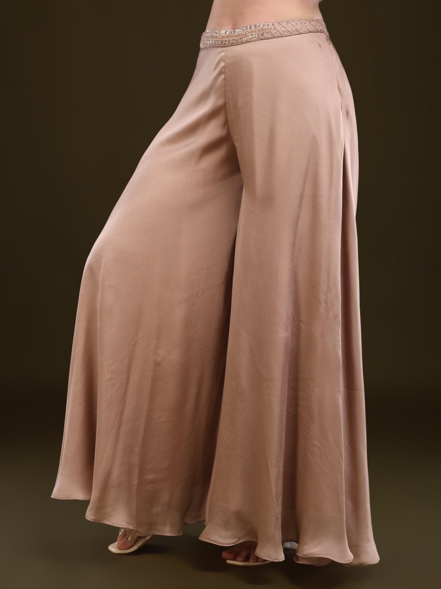 Champagne Embellished Palazzo Set with Cape Dupatta – Indo - Western Style - CLOHI