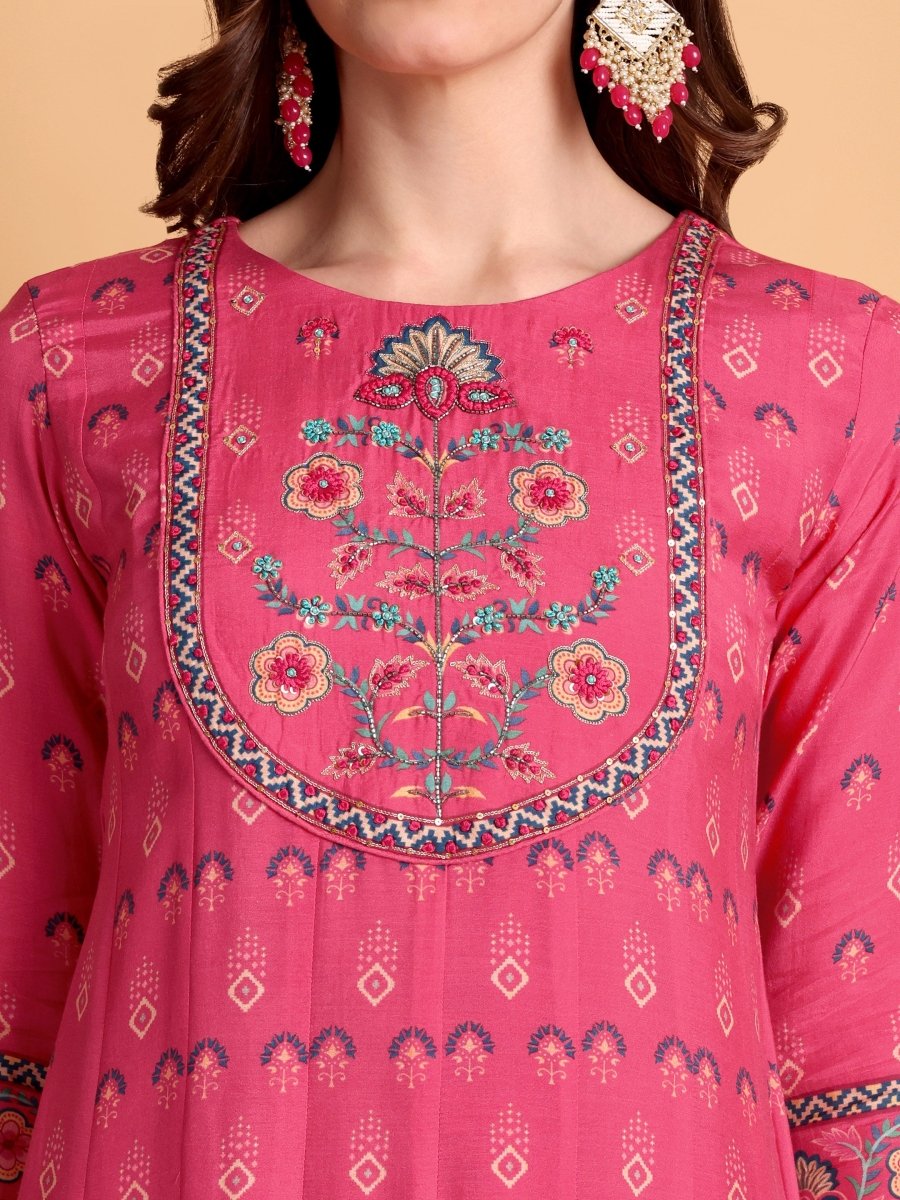 Cranberry Hand Embroidered Anarkali Kurta Set – Festive Ethnic Wear - CLOHI