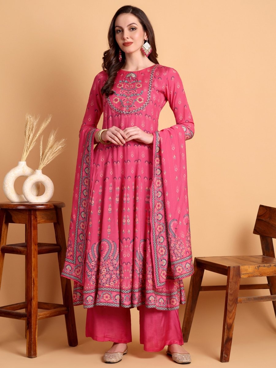 Cranberry Hand Embroidered Anarkali Kurta Set – Festive Ethnic Wear - CLOHI