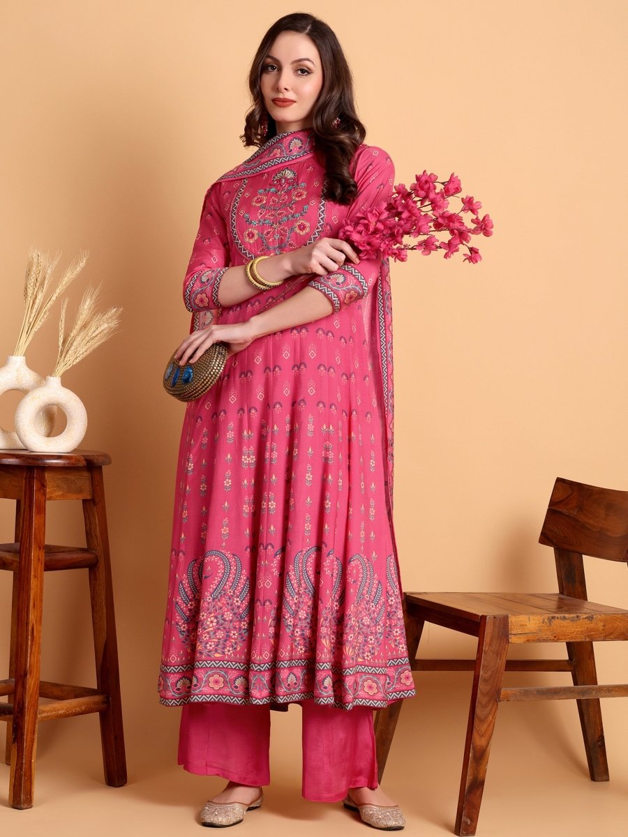 Cranberry Hand Embroidered Anarkali Kurta Set – Festive Ethnic Wear - CLOHI