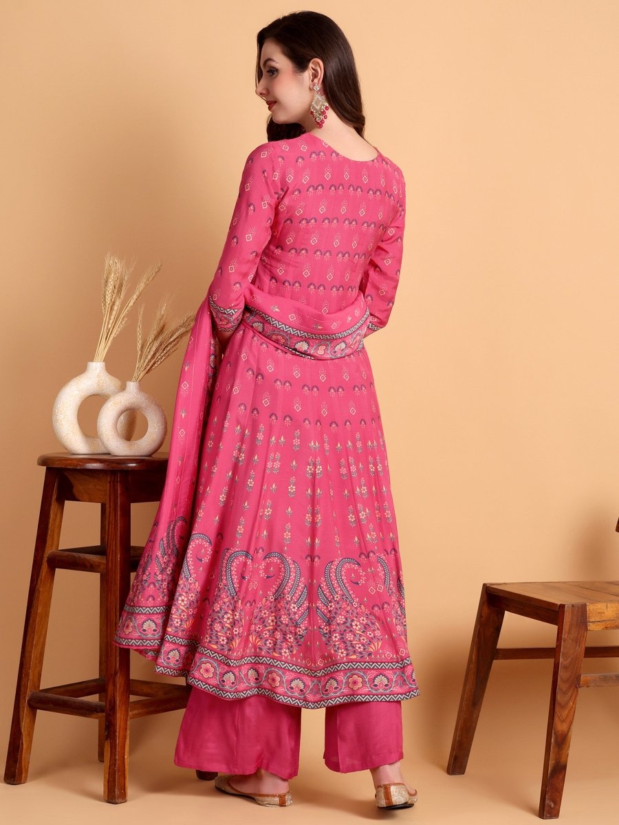 Cranberry Hand Embroidered Anarkali Kurta Set – Festive Ethnic Wear - CLOHI