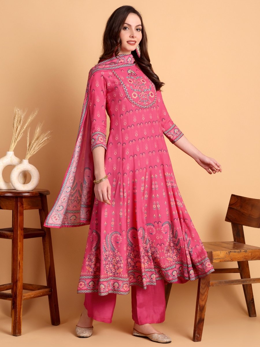 Cranberry Hand Embroidered Anarkali Kurta Set – Festive Ethnic Wear - CLOHI