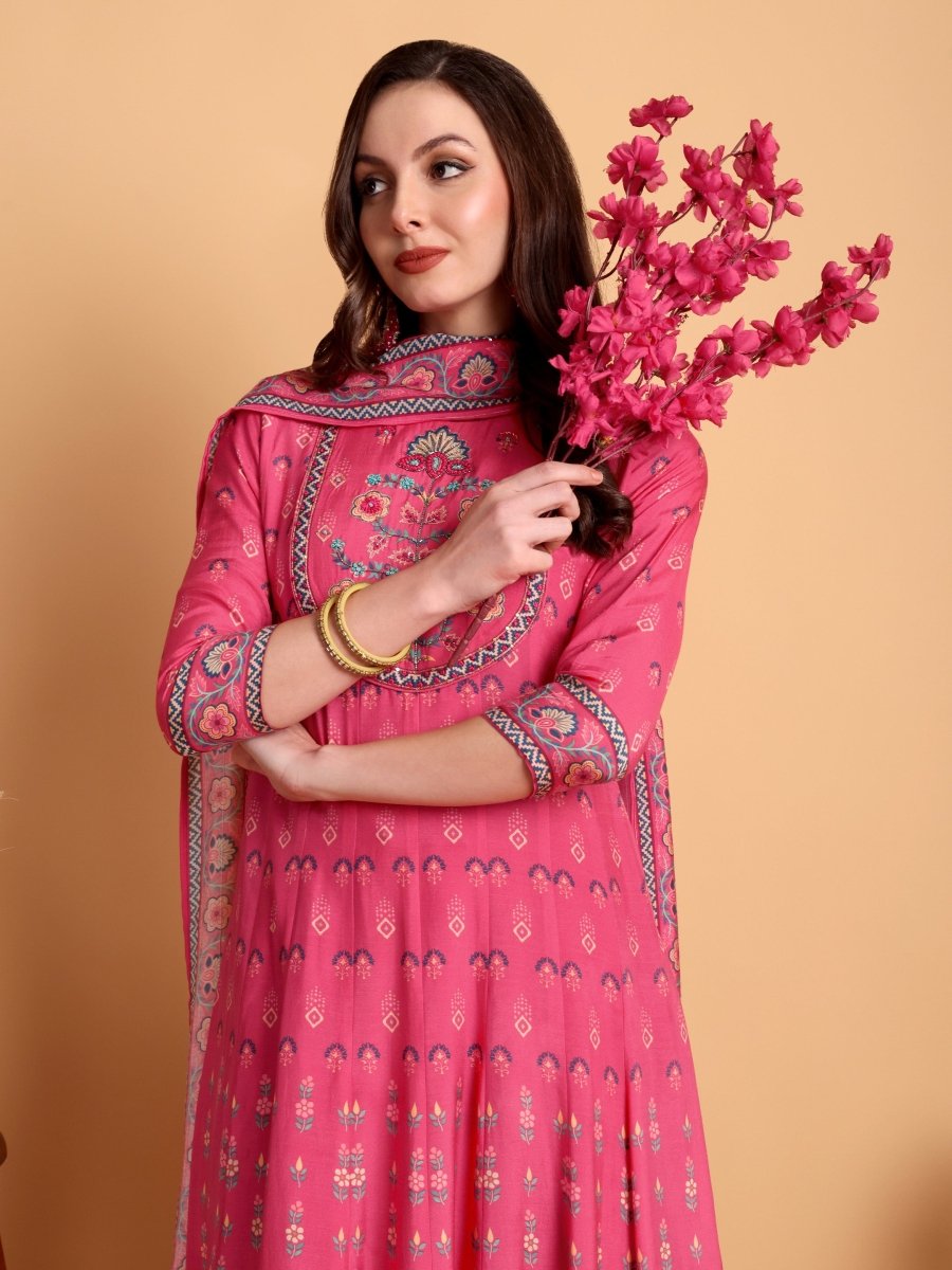 Cranberry Hand Embroidered Anarkali Kurta Set – Festive Ethnic Wear - CLOHI