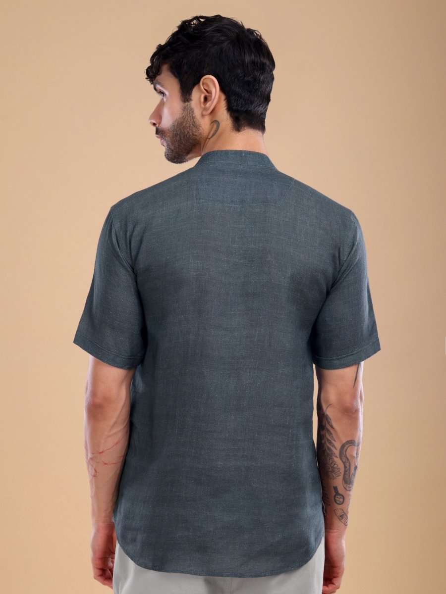 Dark Green Art - Inspired Pure Linen Short Shirt - CLOHI