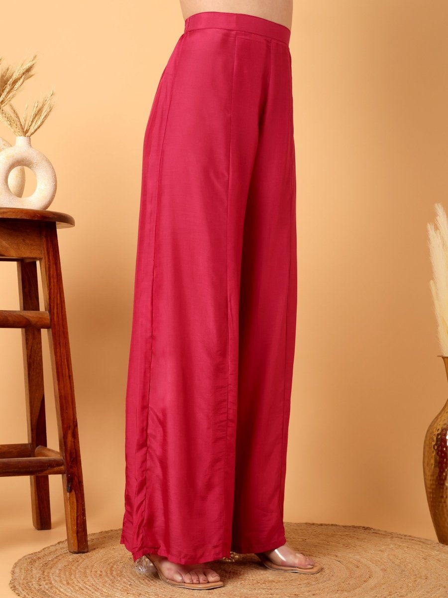 Deep Carmine Floral Hand Embroidered Kurta Set with Dupatta - CLOHI