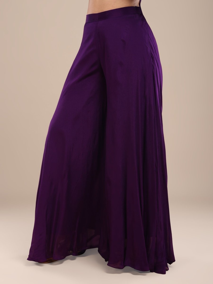 Deep Purple Embroidered Palazzo Set in Viscose Chinon - CLOHI