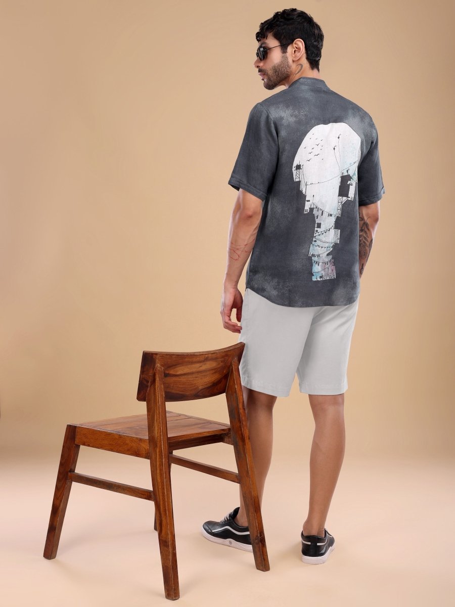 Deep Slate Black Pure Linen Artistic Shirt - CLOHI