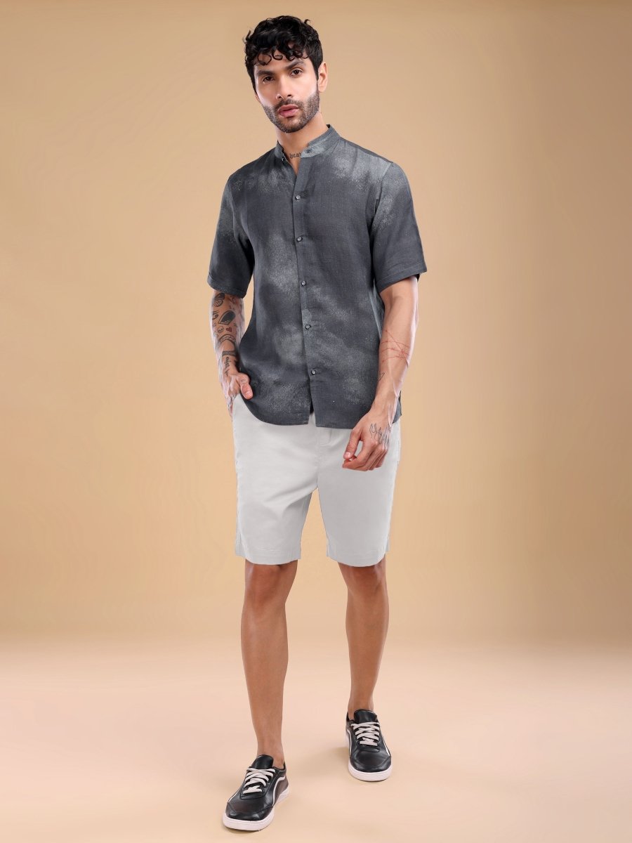 Deep Slate Black Pure Linen Artistic Shirt - CLOHI