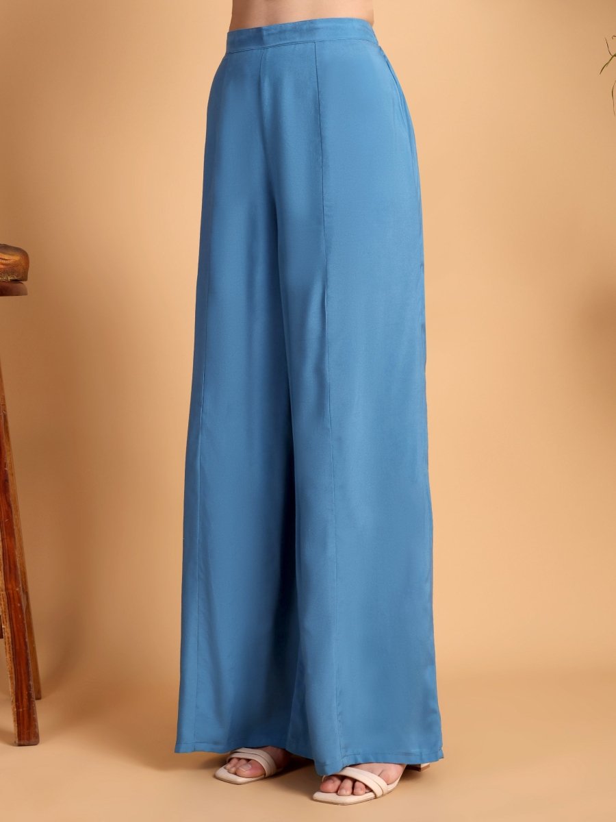 Denim Blue Anarkali Kurta Set with Hand Embroidery - CLOHI