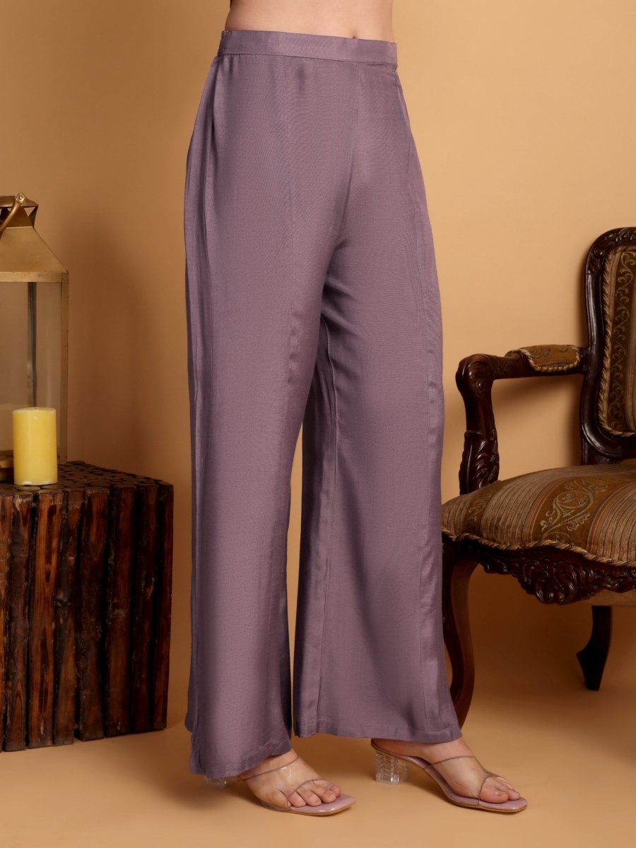 Dusty Lavender Floral Embroidered Kurta Set with Dupatta - CLOHI