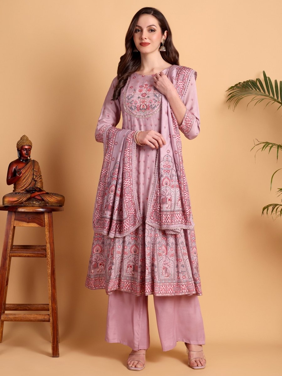 Elegant Blush Pink Anarkali Kurta Set for Women - CLOHI