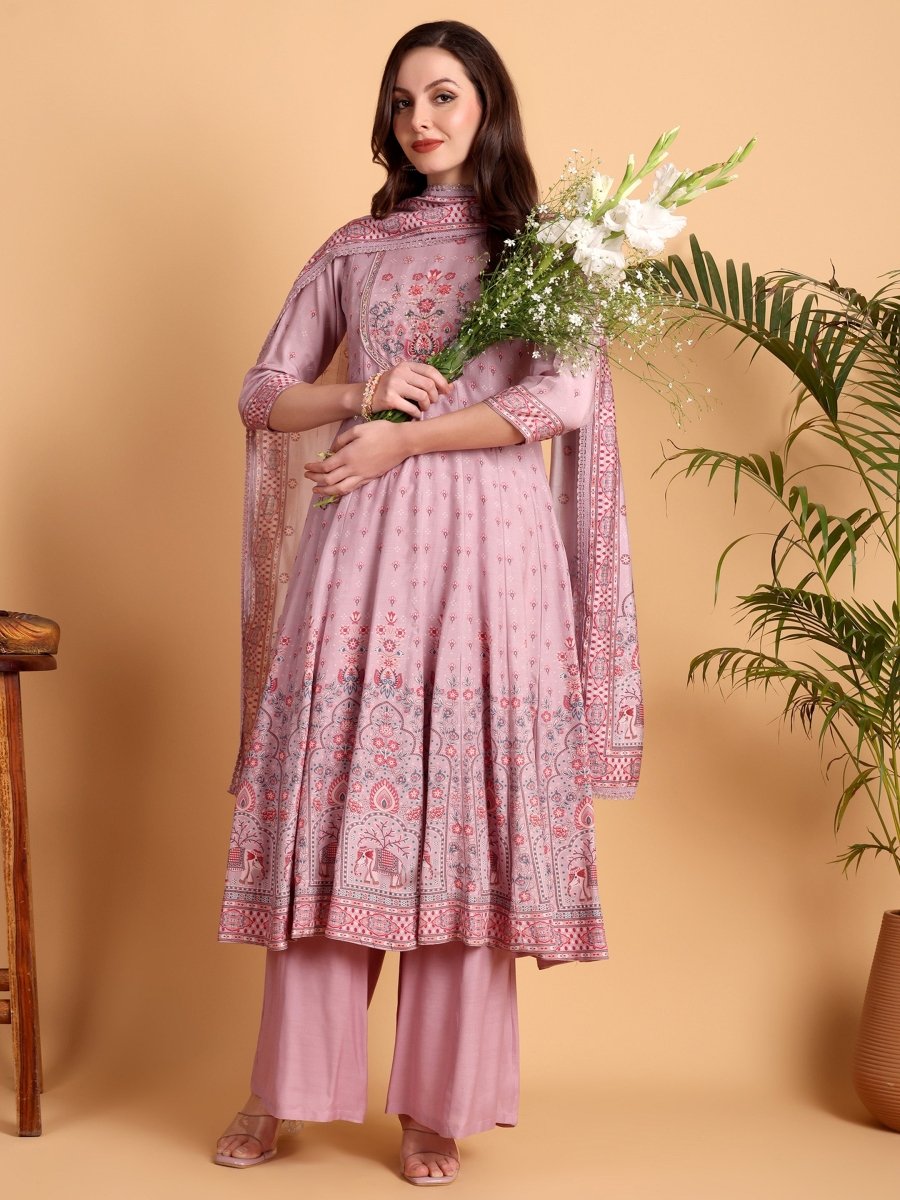 Elegant Blush Pink Anarkali Kurta Set for Women - CLOHI
