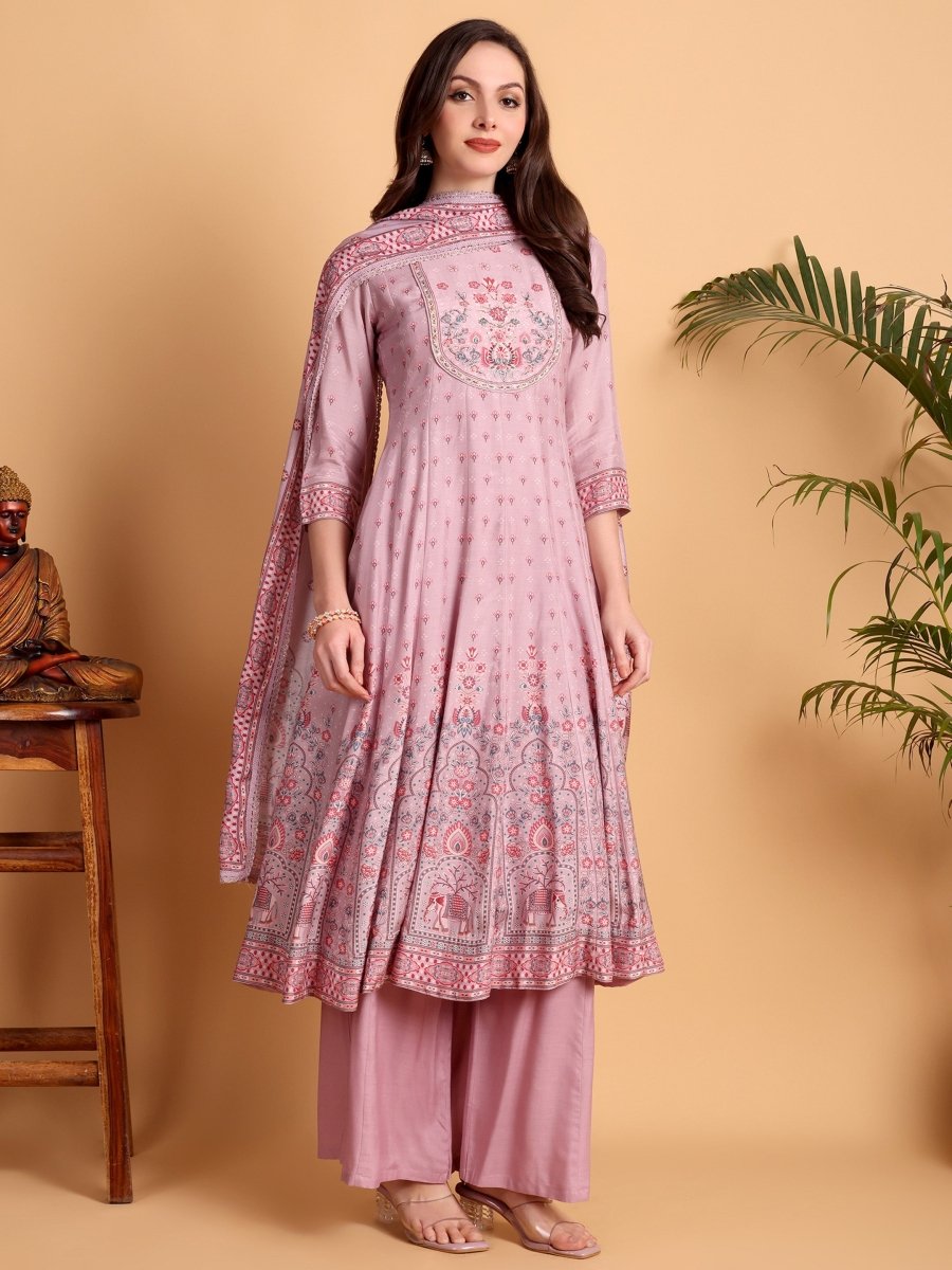 Elegant Blush Pink Anarkali Kurta Set for Women - CLOHI