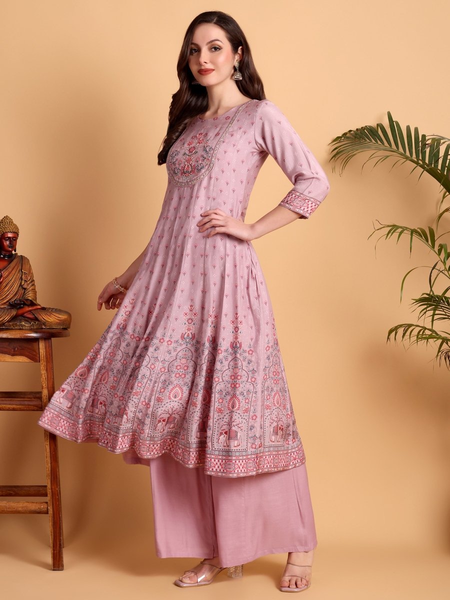 Elegant Blush Pink Anarkali Kurta Set for Women - CLOHI