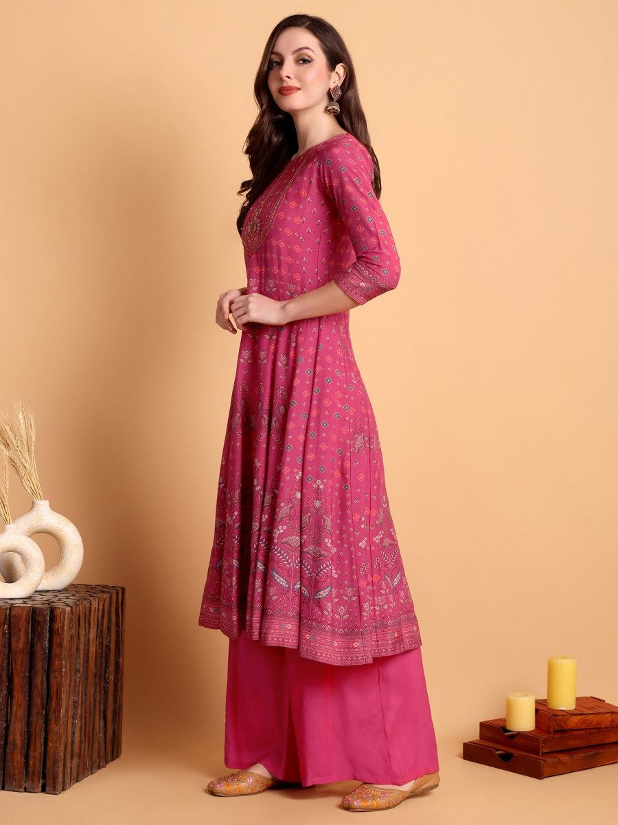 Elegant Cranberry Anarkali Kurta Set with Hand Embroidery - CLOHI