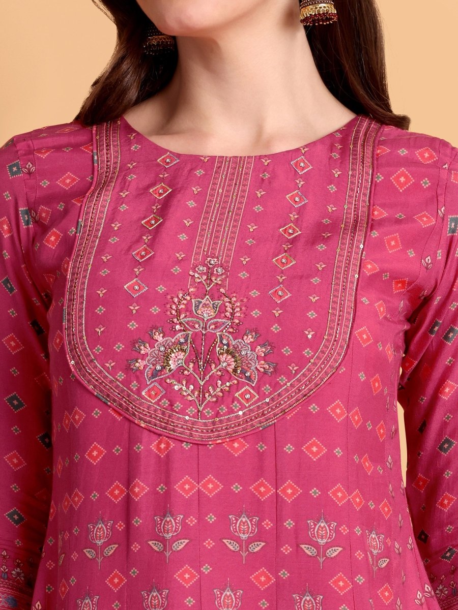 Elegant Cranberry Anarkali Kurta Set with Hand Embroidery - CLOHI