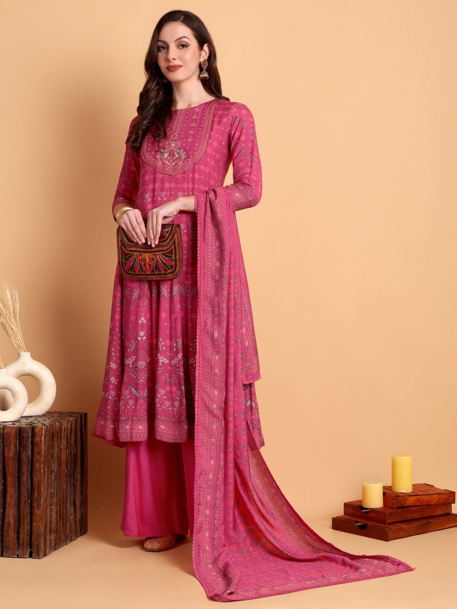 Elegant Cranberry Anarkali Kurta Set with Hand Embroidery - CLOHI