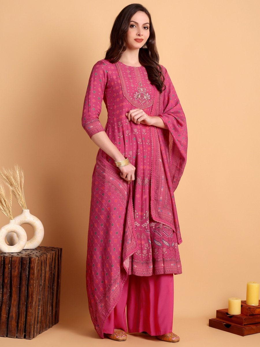 Elegant Cranberry Anarkali Kurta Set with Hand Embroidery - CLOHI