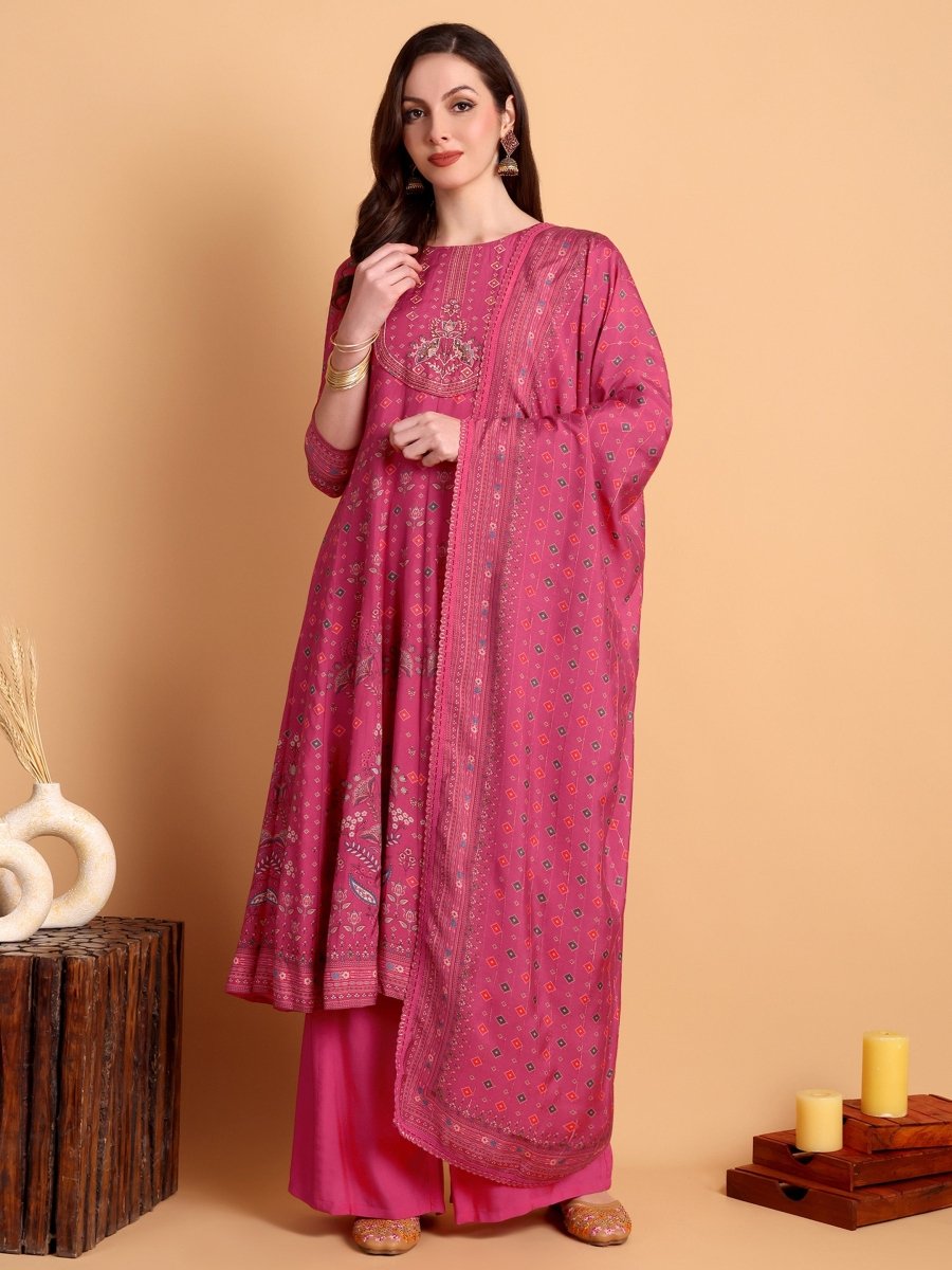 Elegant Cranberry Anarkali Kurta Set with Hand Embroidery - CLOHI