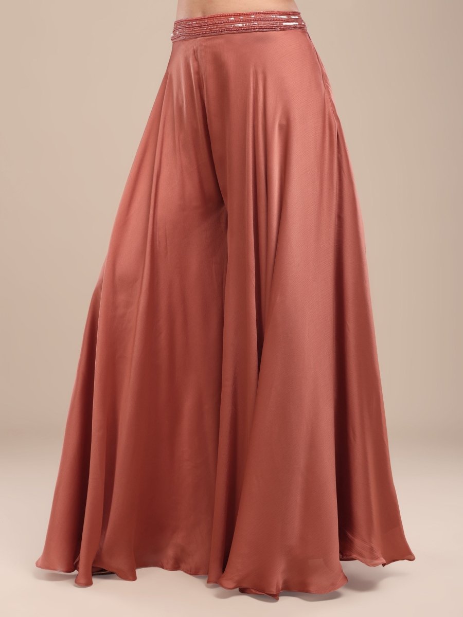 Elegant Dusty Rose Embroidered Palazzo Set with Cape Dupatta - CLOHI