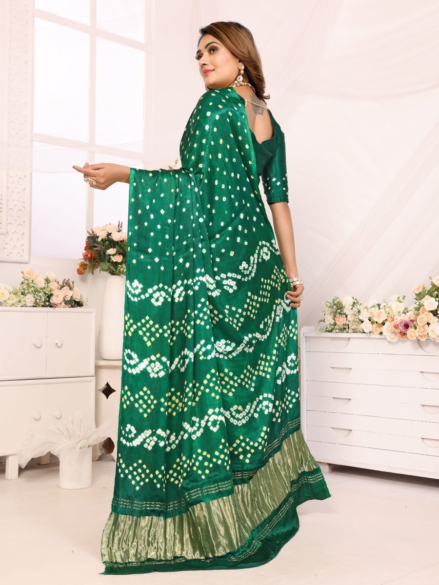 Elegant Green Jacquard Zari Bandhani Saree with Lagdi Patta Border - CLOHI