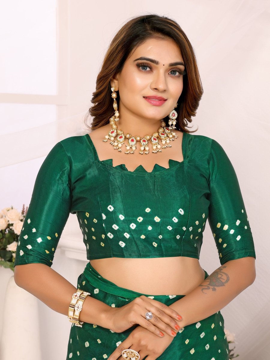 Elegant Green Jacquard Zari Bandhani Saree with Lagdi Patta Border - CLOHI