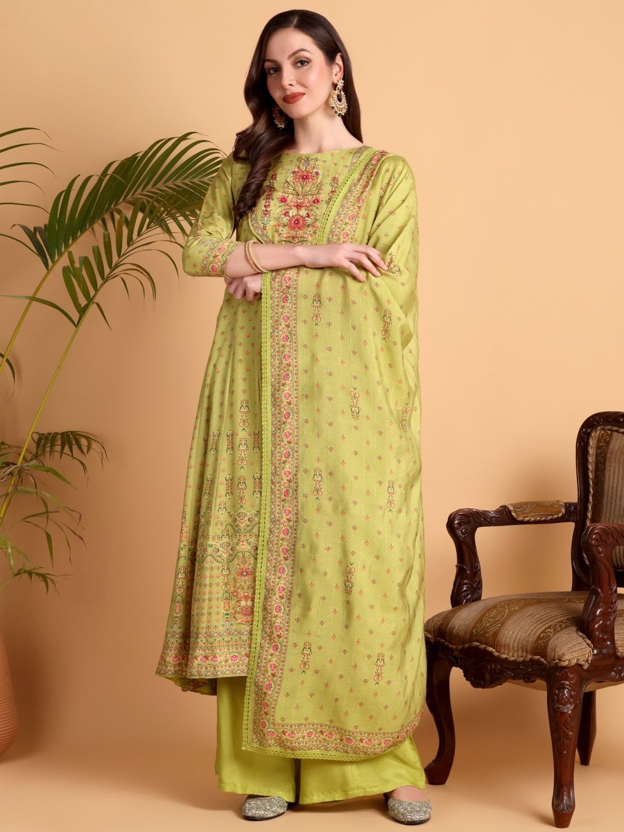 Elegant Lemon Yellow Floral Anarkali Kurta Set with Embroidered Yoke & Dupatta - CLOHI