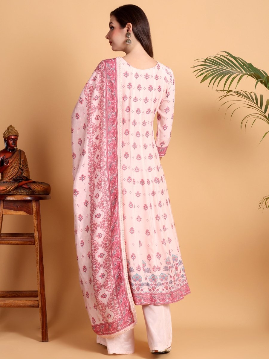 Elegant Light Pink Anarkali Set with Embroidered Yoke & Printed Dupatta - CLOHI