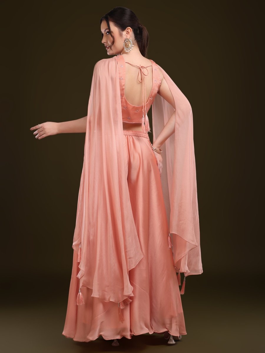 Elegant Peach Embroidered Palazzo Set with Dupatta - CLOHI