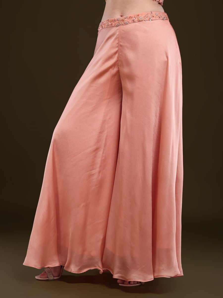 Elegant Peach Embroidered Palazzo Set with Dupatta - CLOHI