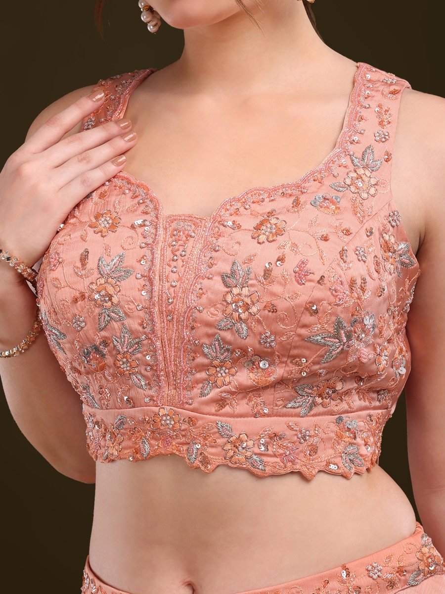 Elegant Peach Embroidered Palazzo Set with Dupatta - CLOHI