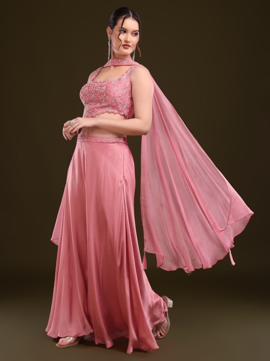 Elegant Pink Embroidered Palazzo Set with Dupatta - CLOHI