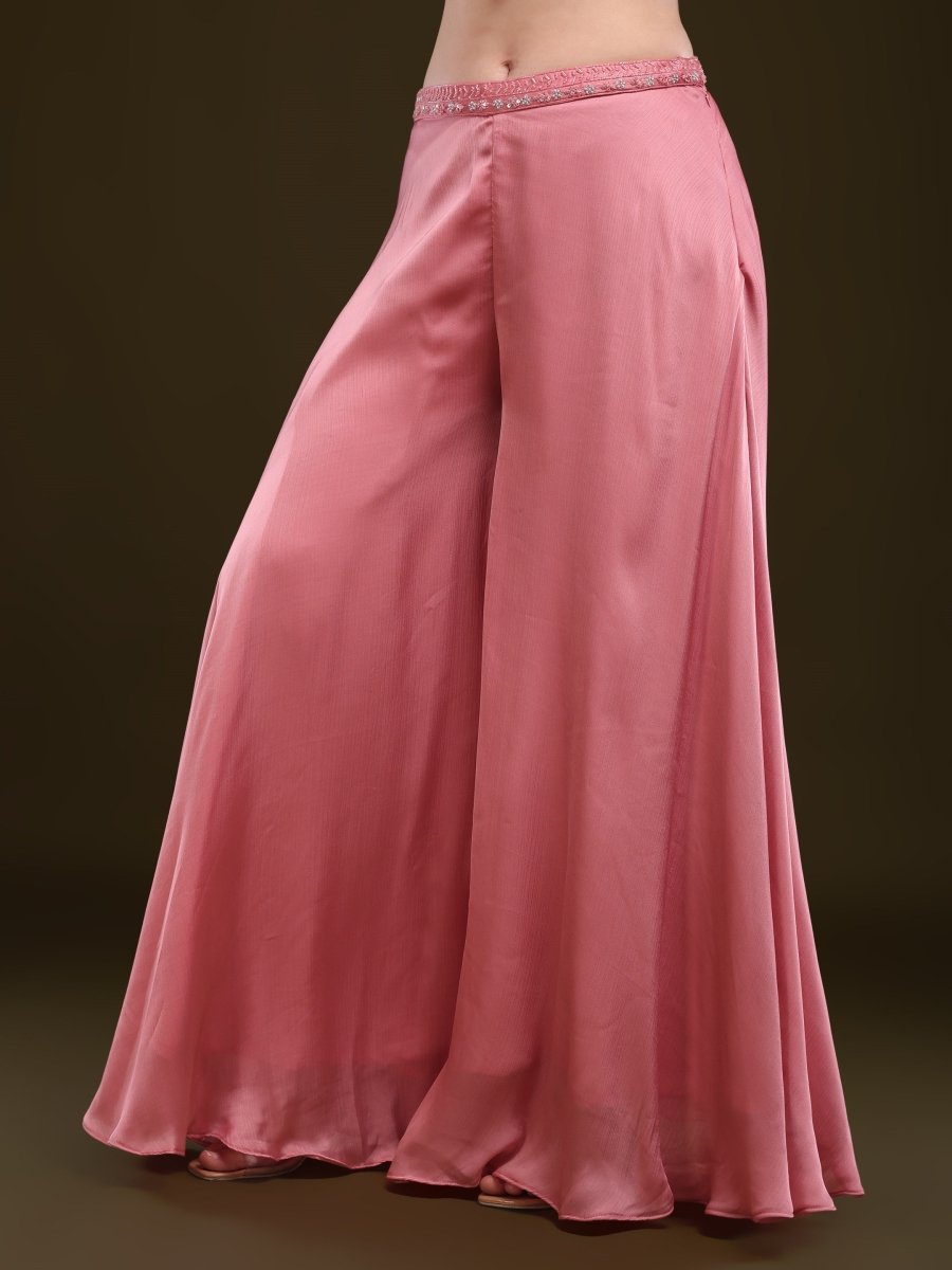Elegant Pink Embroidered Palazzo Set with Dupatta - CLOHI