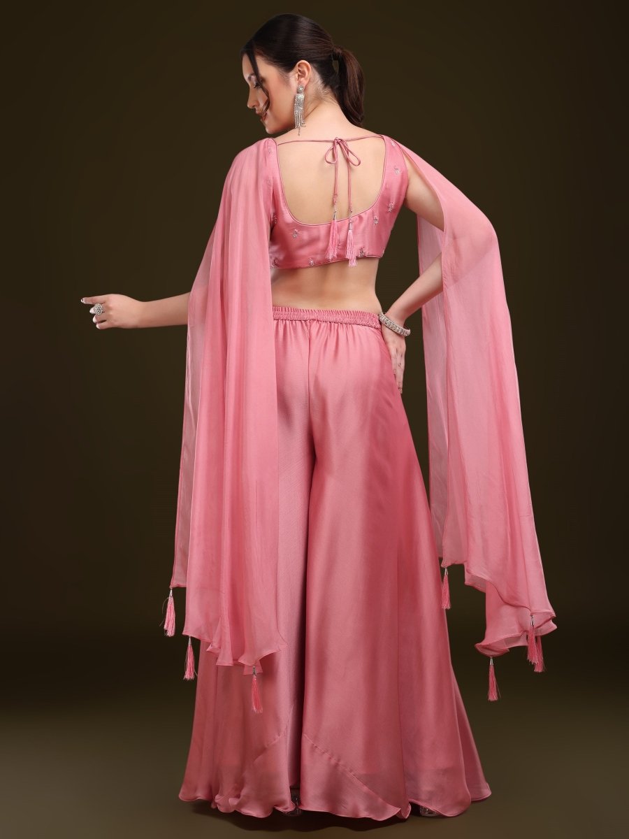 Elegant Pink Embroidered Palazzo Set with Dupatta - CLOHI