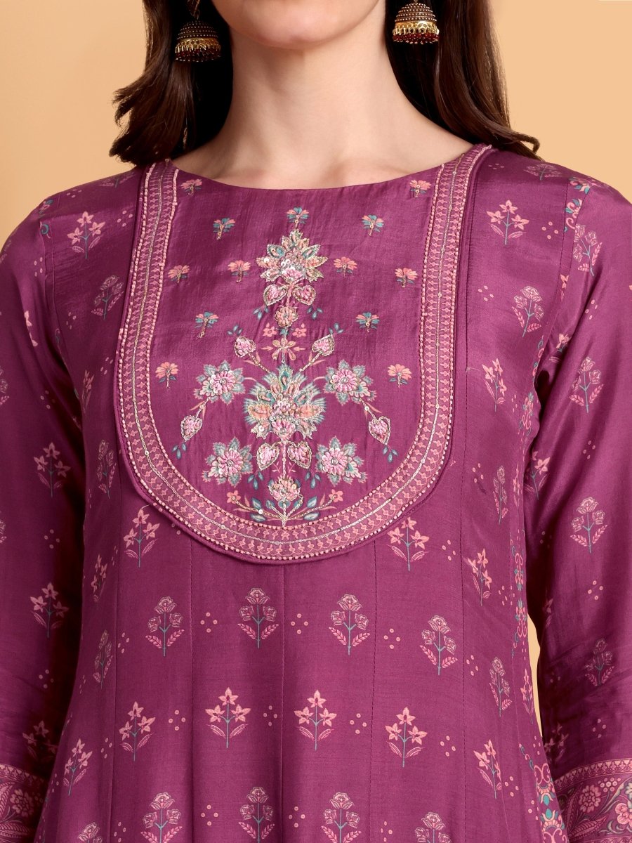 Elegant Purple Anarkali Kurta Set with Dupatta | Festive & Wedding Wear for Women - CLOHI