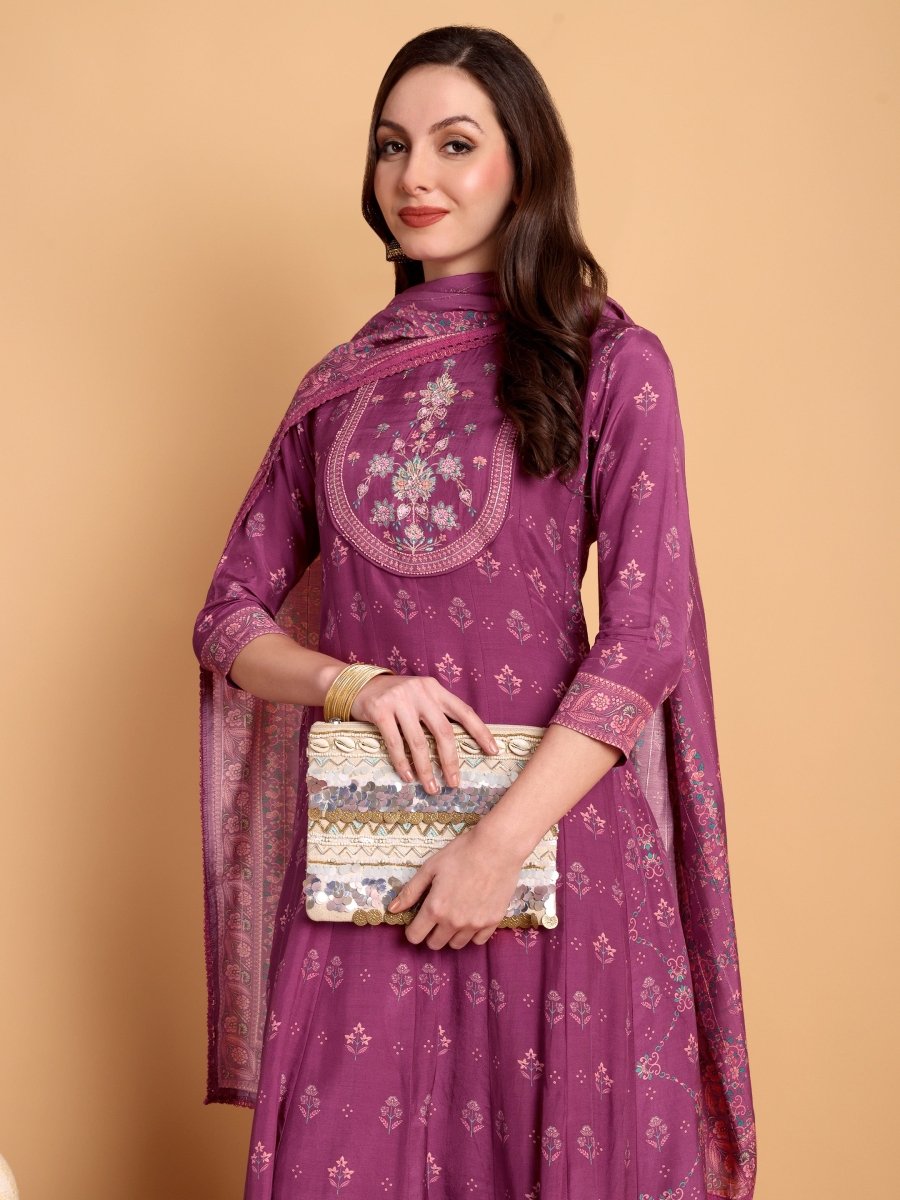 Elegant Purple Anarkali Kurta Set with Dupatta | Festive & Wedding Wear for Women - CLOHI