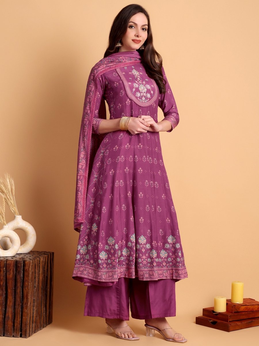 Elegant Purple Anarkali Kurta Set with Dupatta | Festive & Wedding Wear for Women - CLOHI