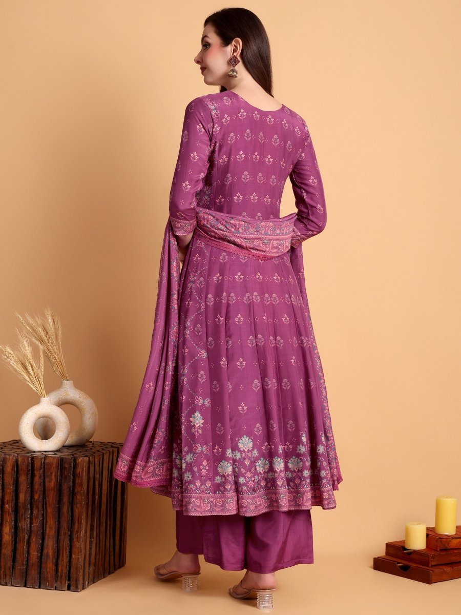Elegant Purple Anarkali Kurta Set with Dupatta | Festive & Wedding Wear for Women - CLOHI