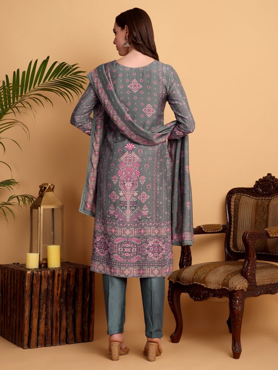Elegant Slate Green Hand - Embroidered Kurta Set - CLOHI