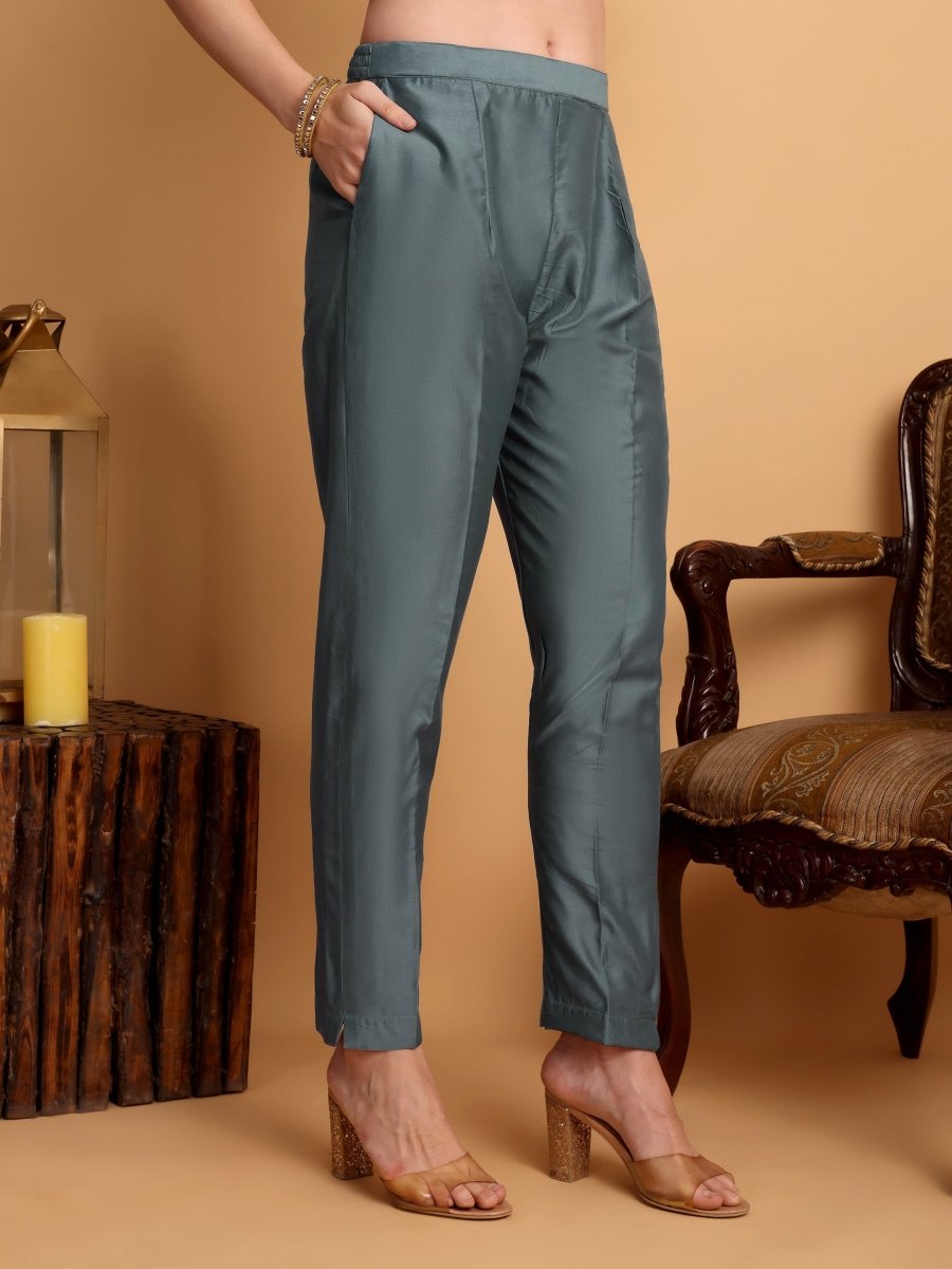 Elegant Slate Green Hand - Embroidered Kurta Set - CLOHI