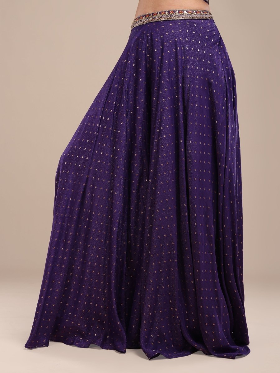Embroidered Purple Viscose Chinon Palazzo Set with Cape Dupatta - CLOHI